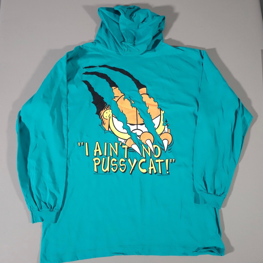 Garment Graphics Garfield Hoodie Mens XL Teal I Ain't No Pussycat Vintage 1978